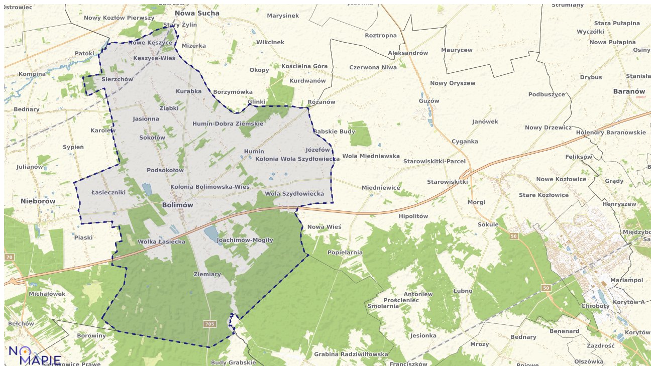 Mapa obszarów ochrony przyrody Bolimowa