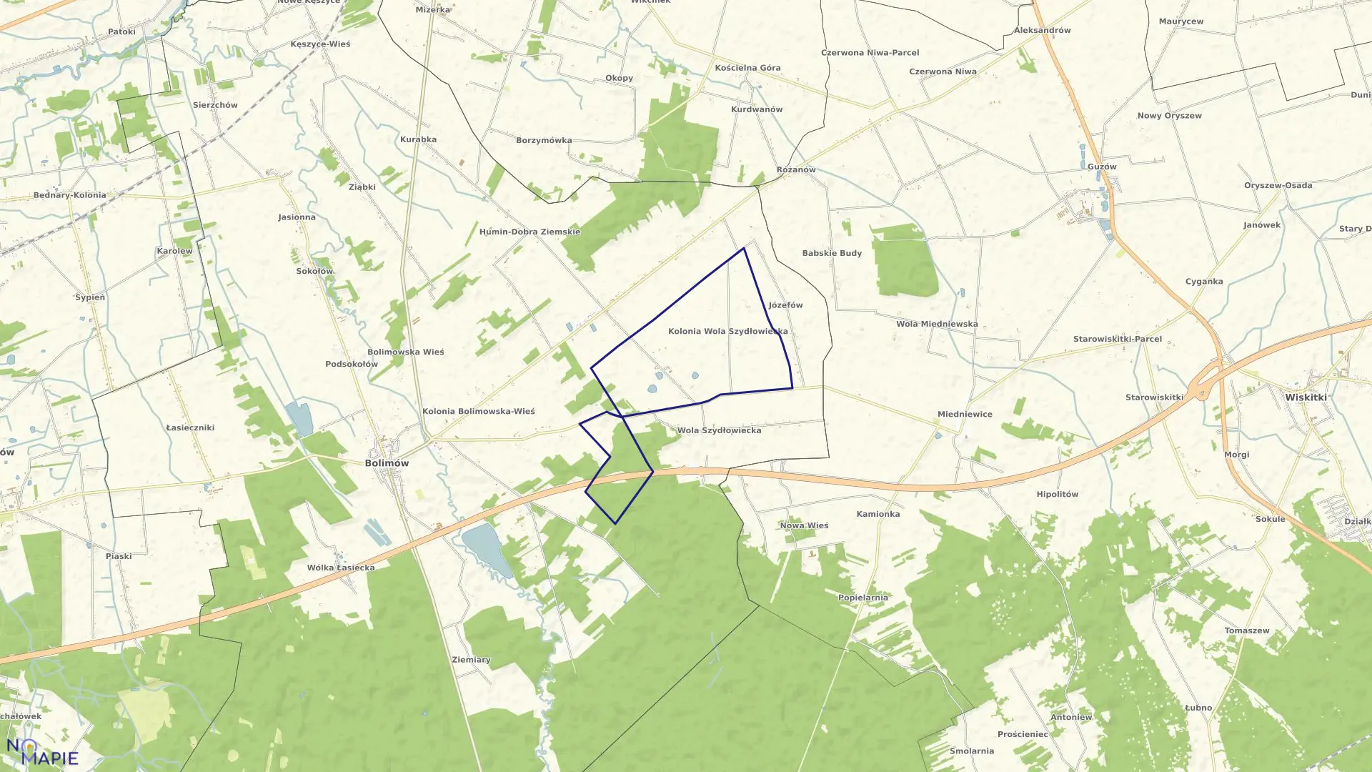 Mapa obrębu Kolonia Wola Szydłowiecka w gminie Bolimów