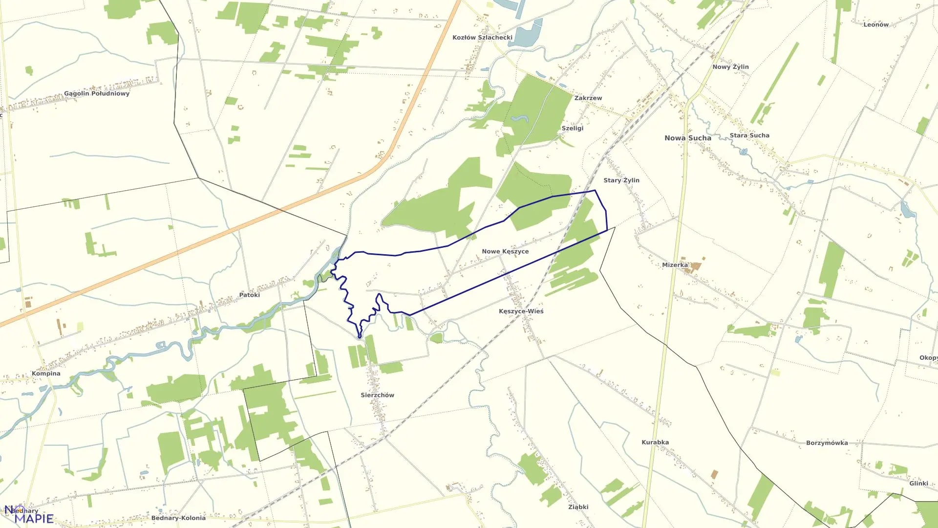 Mapa obrębu Nowe Kęszyce w gminie Bolimów